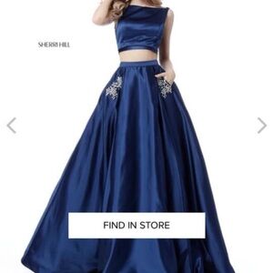 Sherri Hill Royal Blue Satin Two-Piece Dress